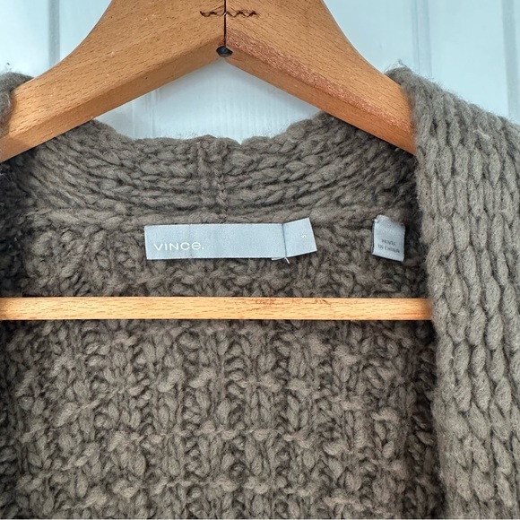 Vince Wool Cashmere Blend Waffle Stitch Open Front Cardigan Sweater Brown Gray S - Picture 5 of 9